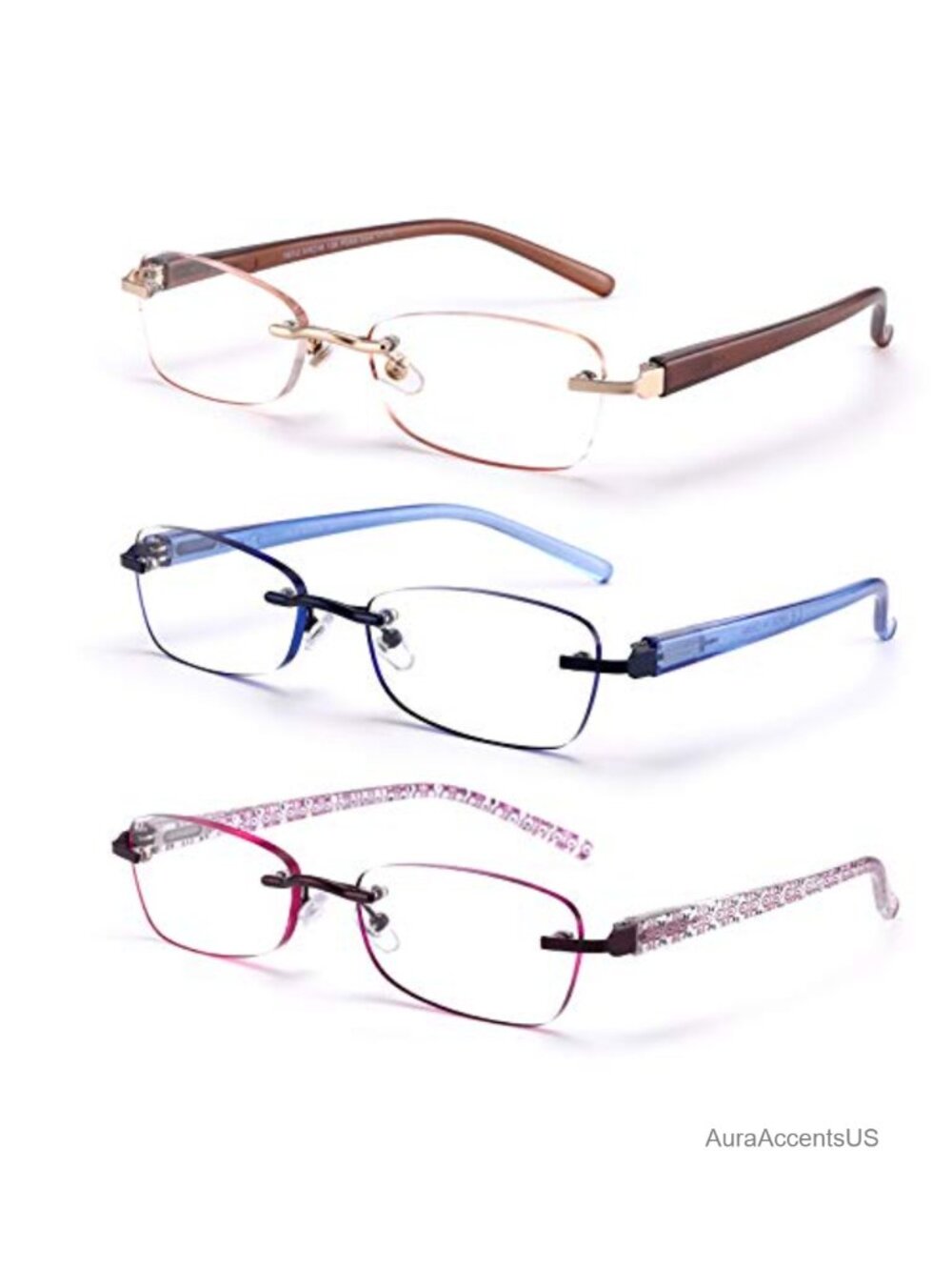 3 Pack Rimless Reading Glasses Women Lightweight Spring Hinge Readers UV400